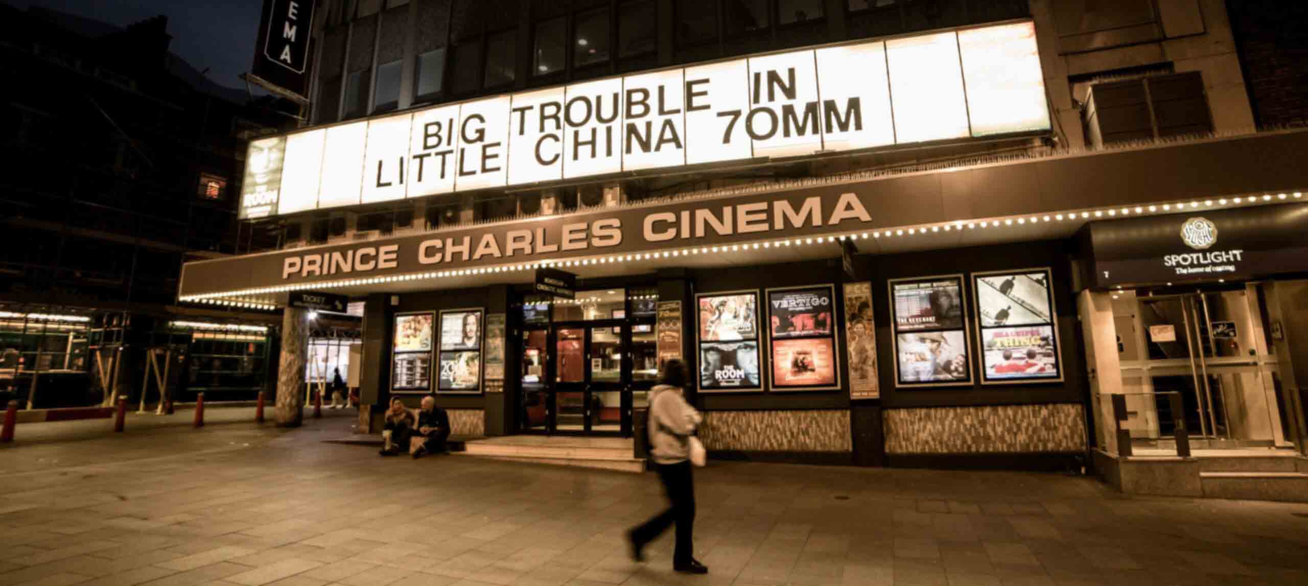 Prince Charles Cinema readograph advertising "BIG TROUBLE IN LITTLE CHINA 70mm"